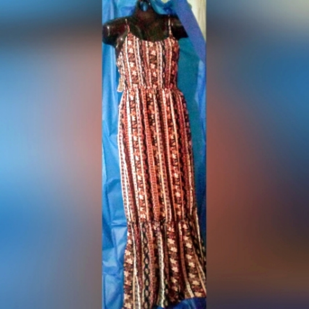 Long dress size small black with white stripes and flower designs